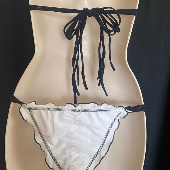 Made in the USA 2 pc black and white bikini, Sz Lg, multiple strings, NWOT - Picture 5 of 5